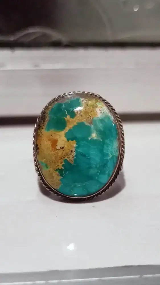 Pirus Persia serat emas indah Ring Perak handmade mewah