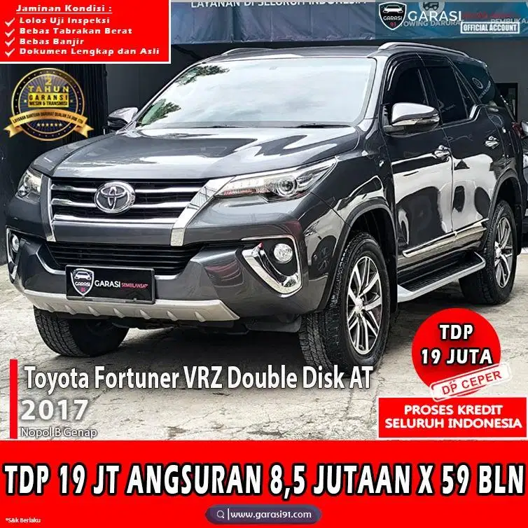 TDP 19 jt TOYOTA FORTUNER VRZ 2.4  DOUBLE DISK AT 2017