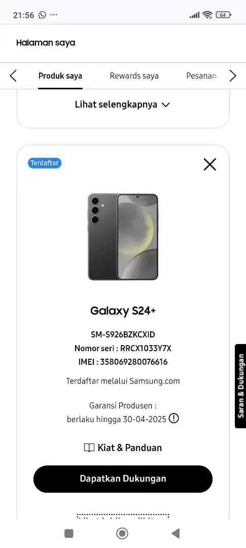 Samsung S24+ Sein 12/512Gb Mulus Garansi On Bisa TT