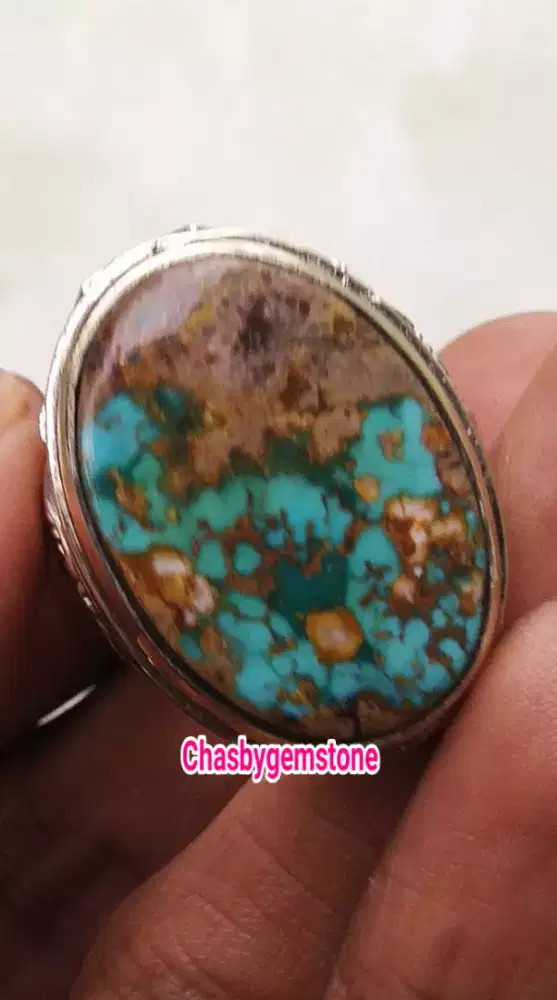 Batu Pirus Persia serat kura-Pirus Persia biru fancy motif gambar