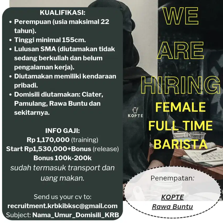 FEMALE FULL TIME BARISTA/CREW STORE KOPTE RAWA BUNTU BSD