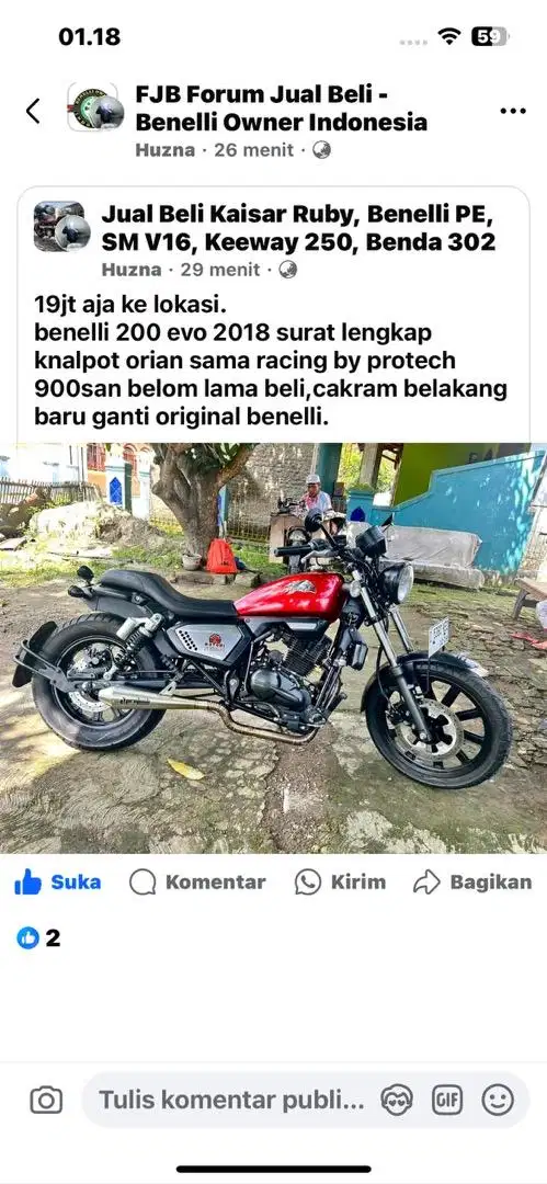 murah benelli 200 evo 2018