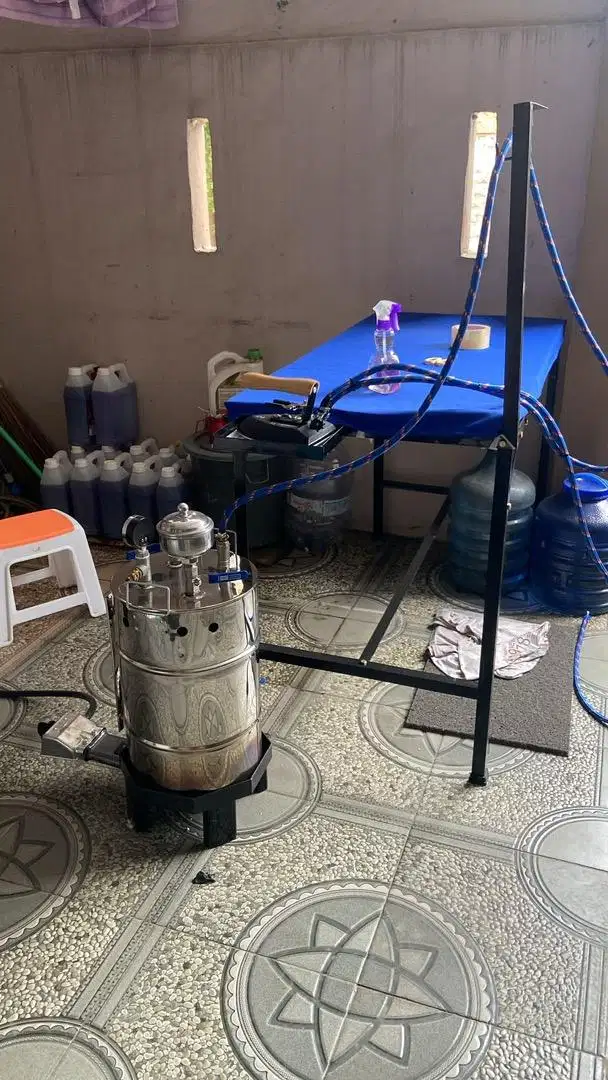 Setrika Uap Boiler 10 L Komplit + Meja Setrika + Tabung Gas