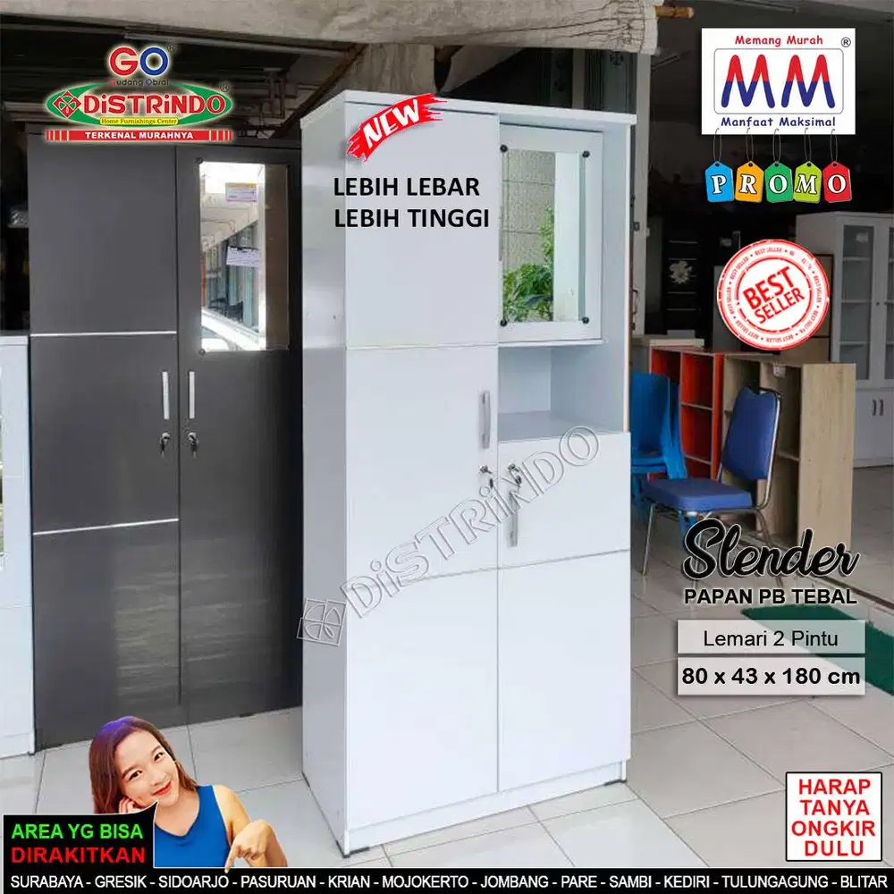 Lemari Pakaian Minimalis 2 Pintu TEBAL + Cermin ada Laci