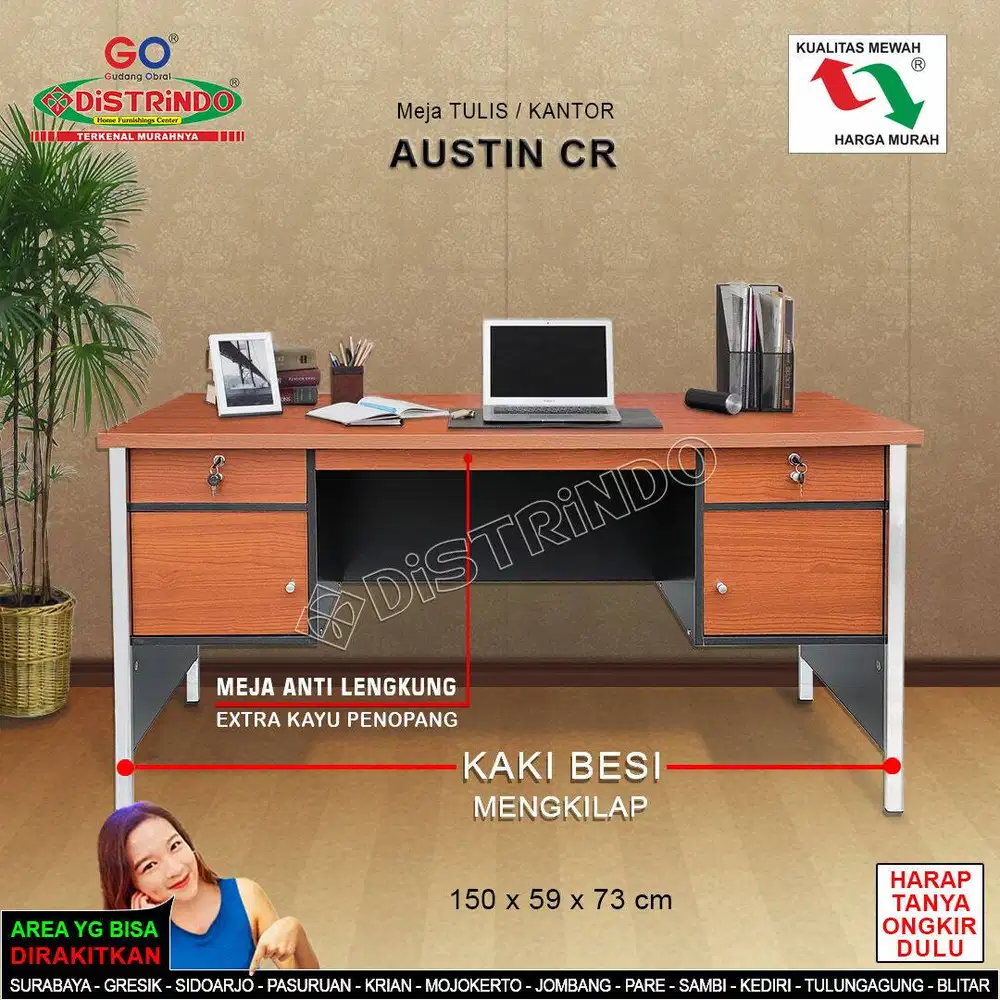 Meja Kerja Tulis Kaki Besi Croom Mengkilap 120~150cm