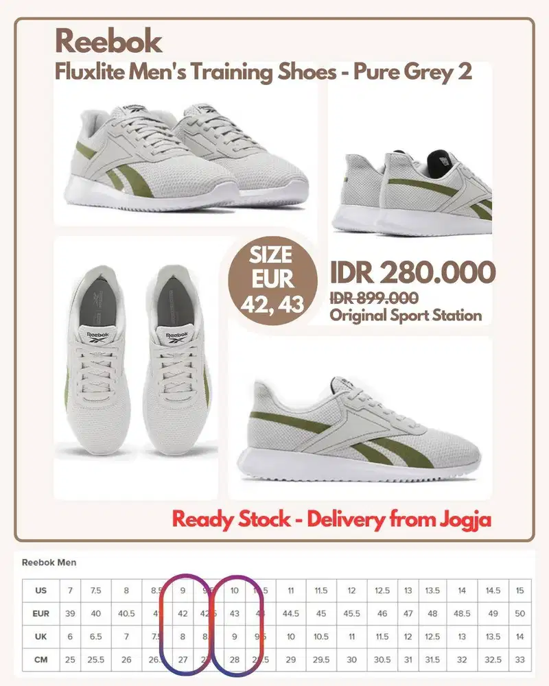 Reebok Fluxlite Men's Training Shoes Grey 2 Sneaker Sepatu Pria 42, 43