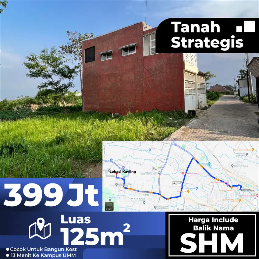 Tanah Bagus Dekat Kampus UMM dan UIN 3 Malang