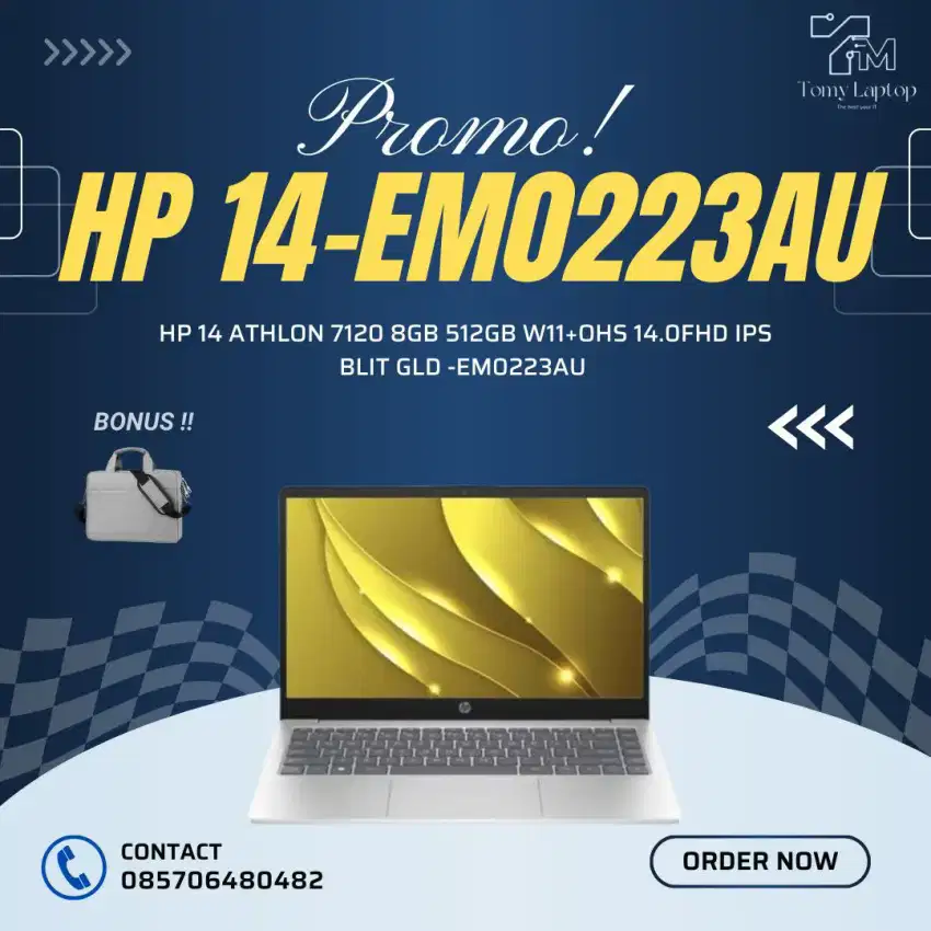 HP 14 ATHLON 7120 8GB 512GB W11+OHS 14.0FHD IPS BLIT GLD -EM0223AU