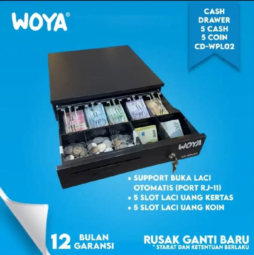 Laci kasir /cash drawer 5slot kertas bahan baja premium