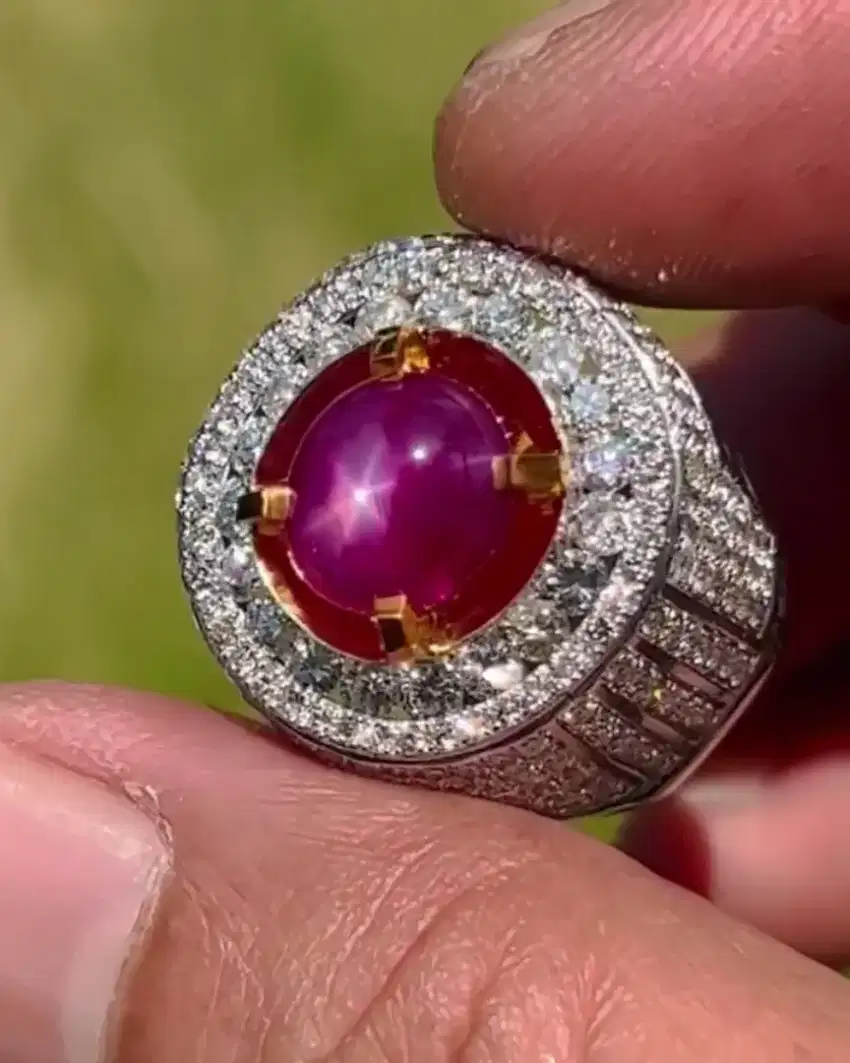Star Ruby Burma Ring Emas Berlian