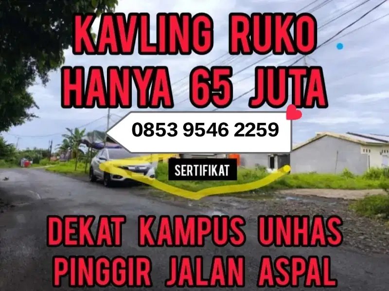 KAVLING RUKO DEKAT KAMPUS UNHAS PINGGIR JALAN ASPAL