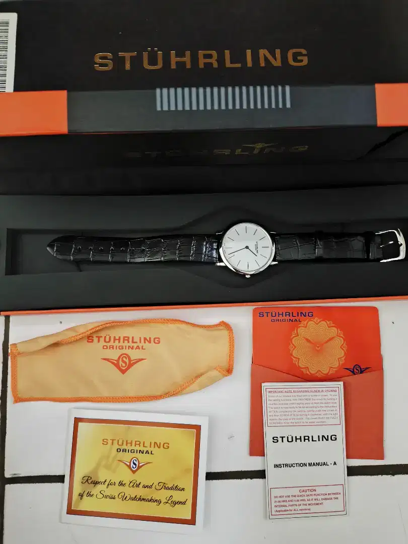 Jam Tangan Stuhrling Vanguard Series Original Leather Watch Quartz