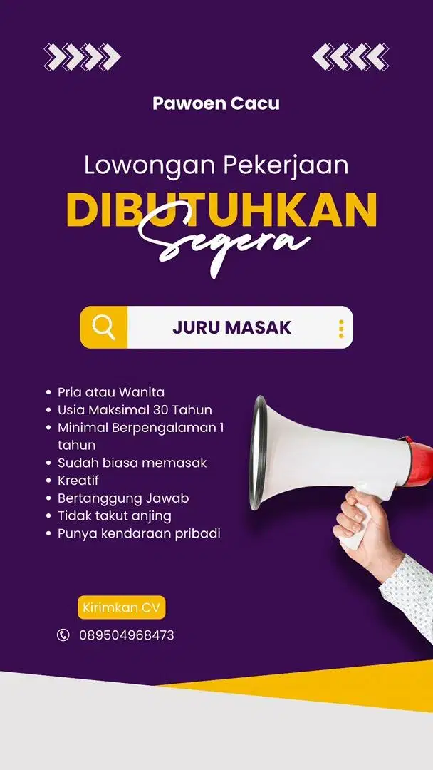Dibutuhkan Juru Masak