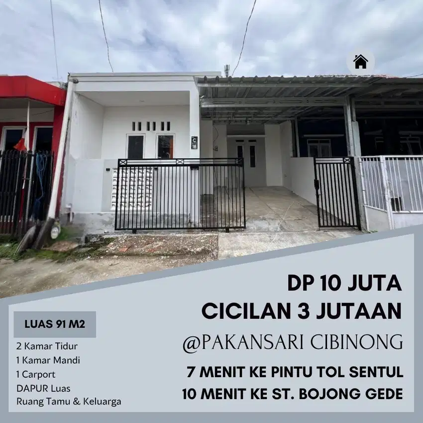 DP 10 Juta Cicil 3 Jutaan 5 Menit TOL Sentul dekat GOR Pakansari