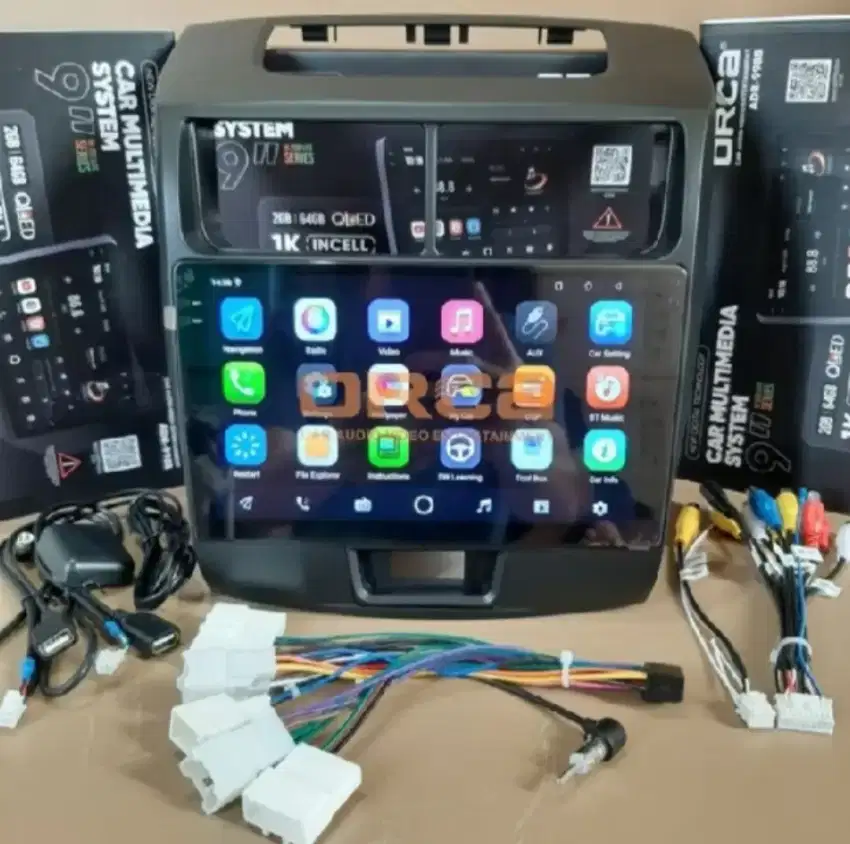 Paket head unit Android orca 1k Qled ram 2+64 plus fream plus pasang