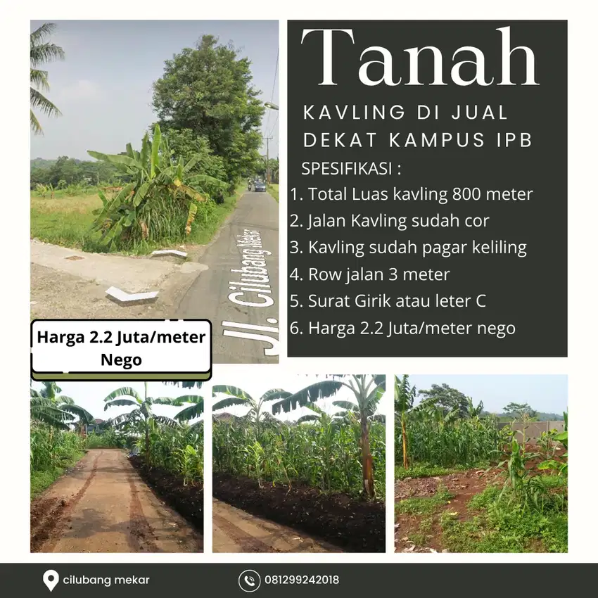 Tanah Kapling Bogor Dekat Kampus IPB Bogor Cocok Untuk Kos-kosan