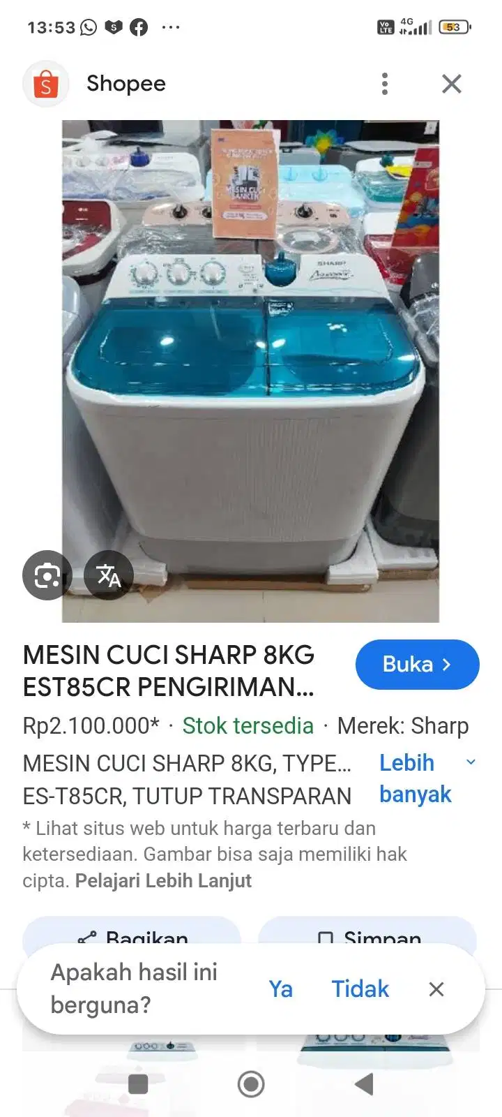 Mesin cuci SHARP 8kg 2 tabung
