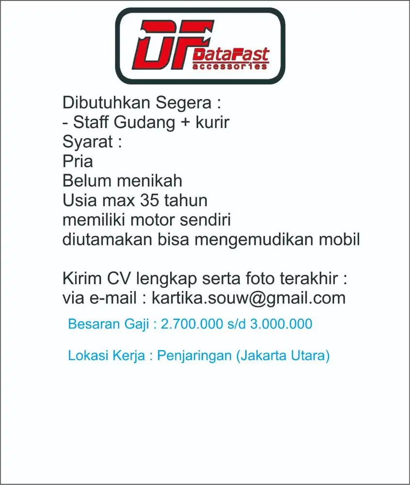 Lowongan Kurir staff Gudang