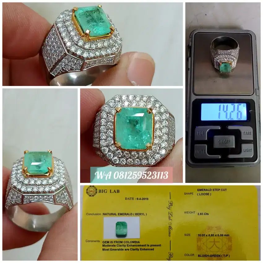 Gold Diamond Emerald Beryl Colombia 3,93cts Super Mewah