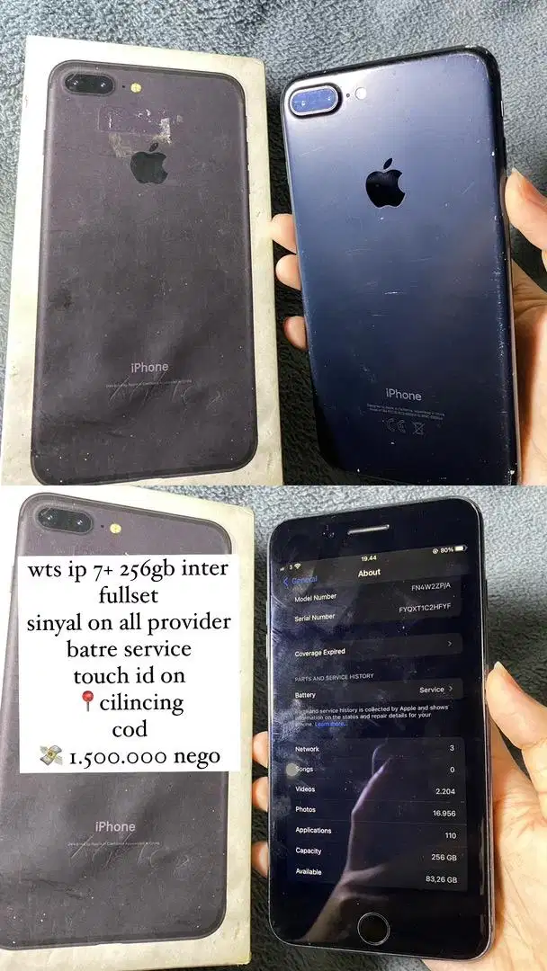 iphone 7+ 256gb inter fullset nego