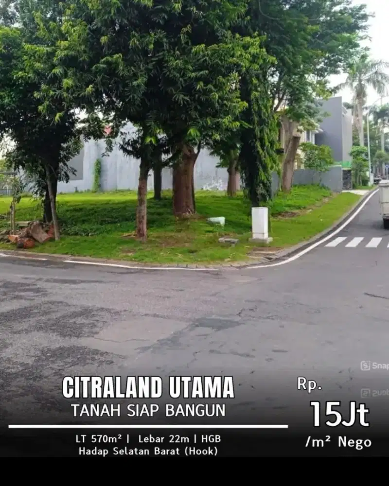 Tanah siap Bangun citraland Utama bisa hunian/komersial