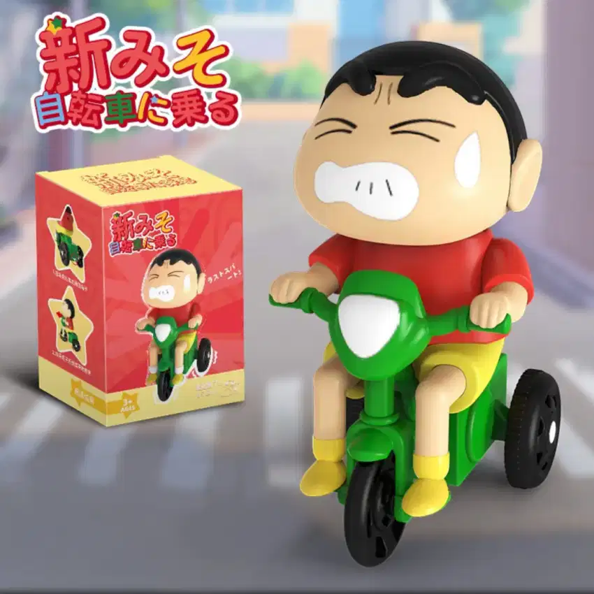 Action figure shinchan naik sepeda gerak box
