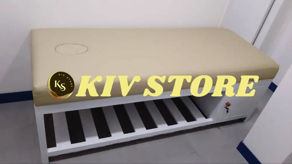 bed massage rangka kayu matras beige