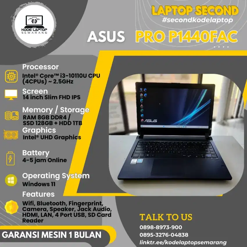 Laptop ASUS PRO P1440 Core i3 gen 10, SSD+HDD 1TB WINDOWS 11