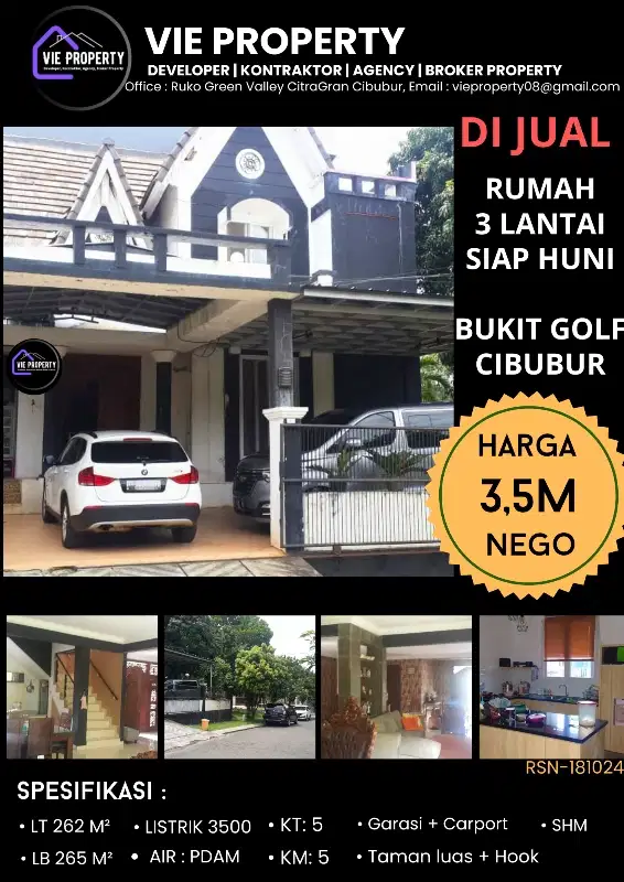 DIJUAL CEPAT NEGO SAMPE DEAL RUMAH 3 LANTAI DI BUKIT GOLF