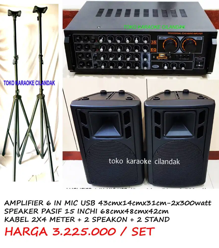 paket speaker 15in + amplifier+stand