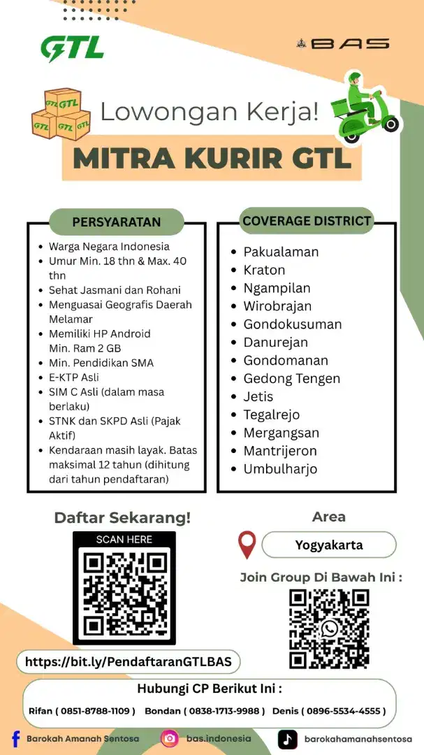 Need hiring kurir GTL (gojek Tokopedia logistik)