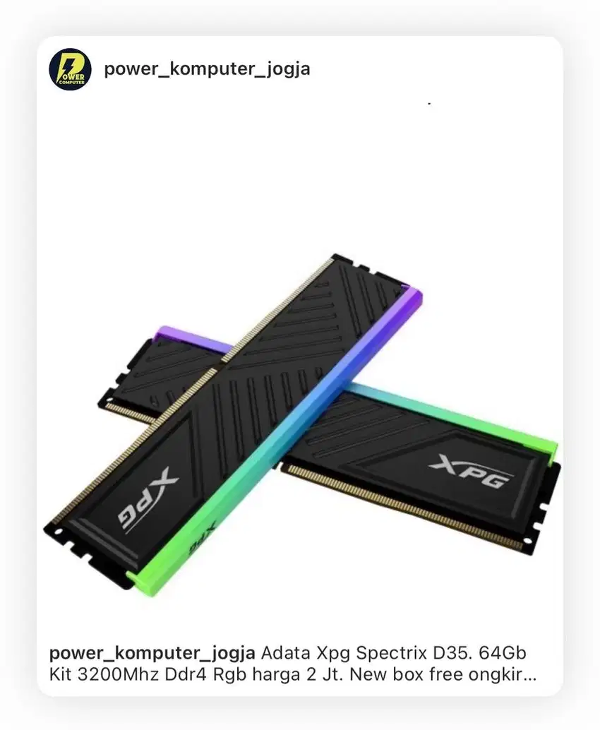 RAM ADATA XPG SPECTRIX D35 64GB KIT DDR4 3200MHZ RGB HS BLACK FREEKIRM