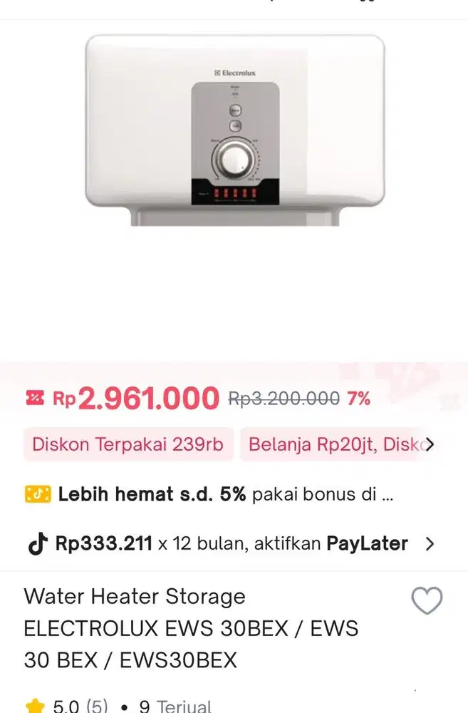 ELECTROLUX Electric Water Heater EWS 30 BEX-DW1