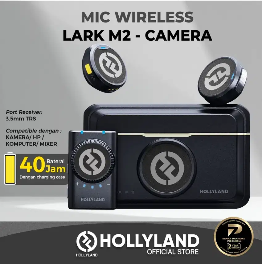 Hollyland Lark M2 Camera Mic Wireless 350m untuk Action Kamera/ DSLR/