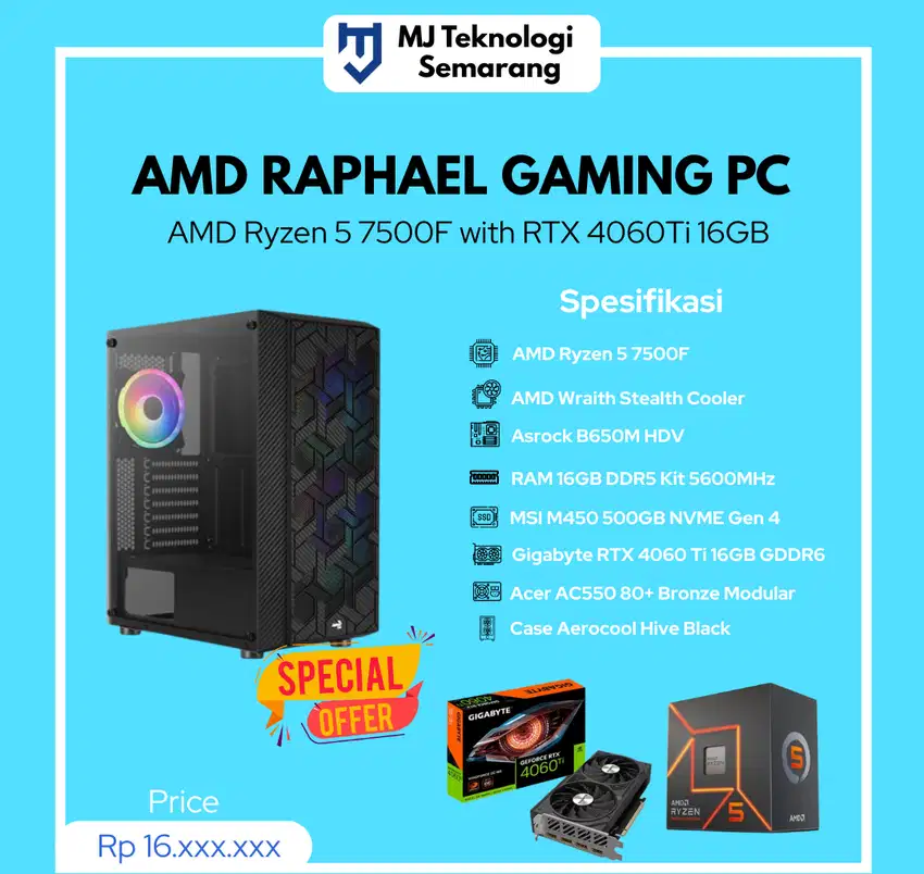 PC Rakitan Combo AMD Ryzen 5 7500 With RTX 4060Ti 16GB GDDR