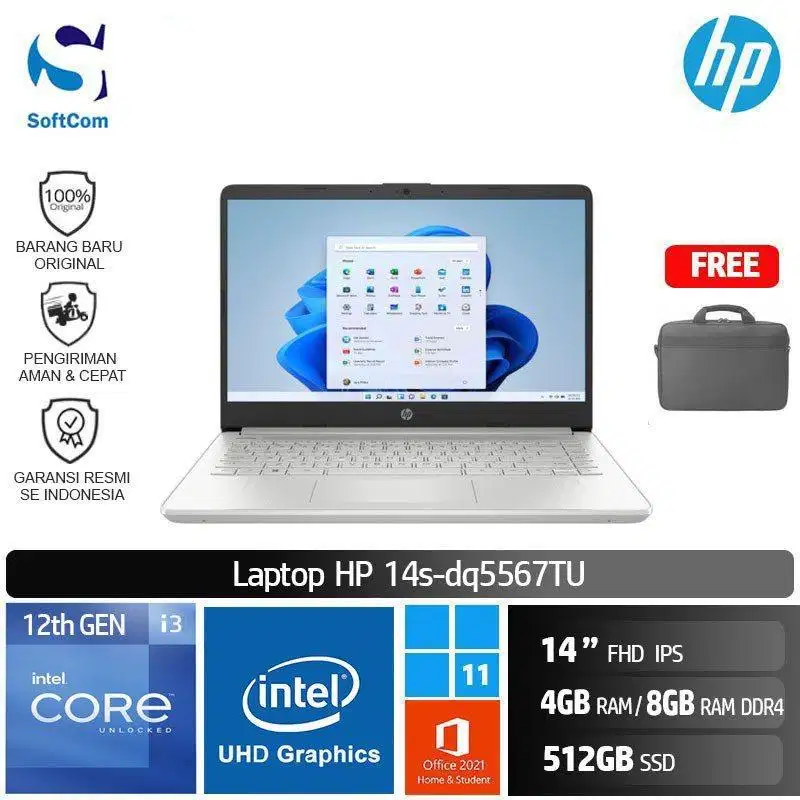 Laptop murah Acer/Asus/lenovo/Hp HP14s-dq5567TU_8 i3 8/512 Silver K
