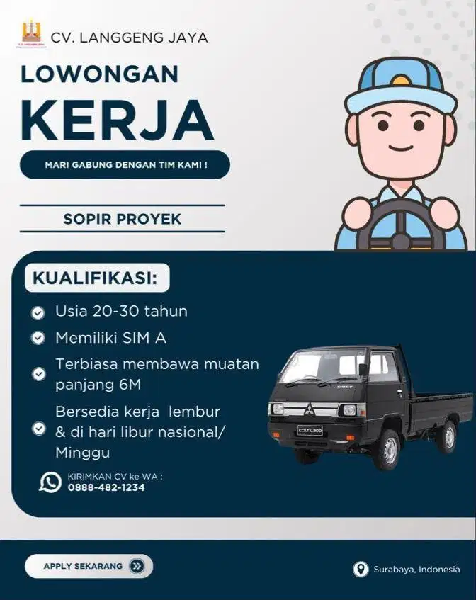 DIBUTUHKAN SOPIR PROYEK