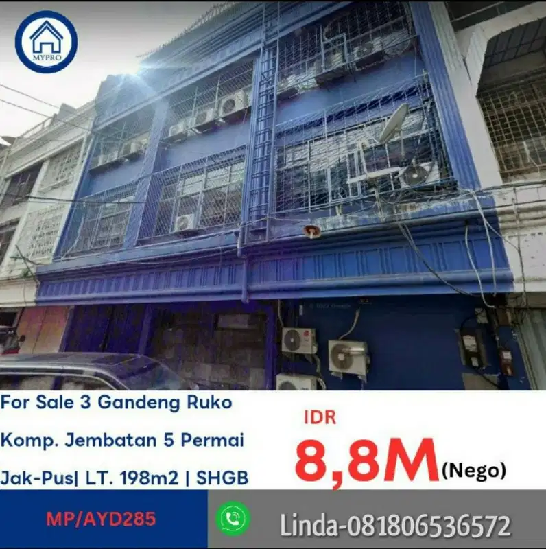 DIJUAL VIA AYDA 3 RUKO GANDENG JEMBATAN BESI PERMAI JAKARTA PUSAT