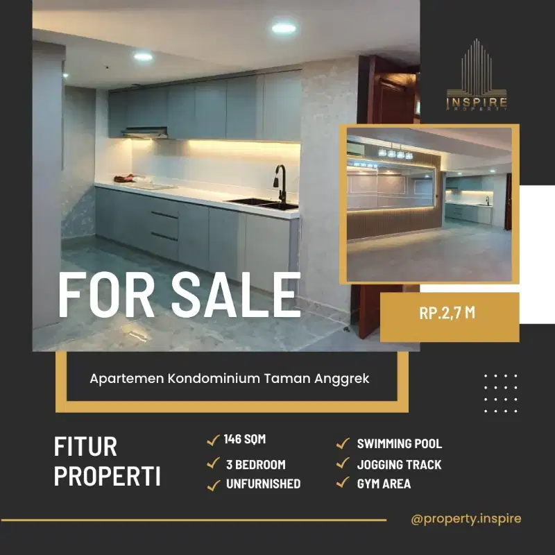 Jual Apartemen Kondominium Ta 3Br unfurnish view pool jakarta barat