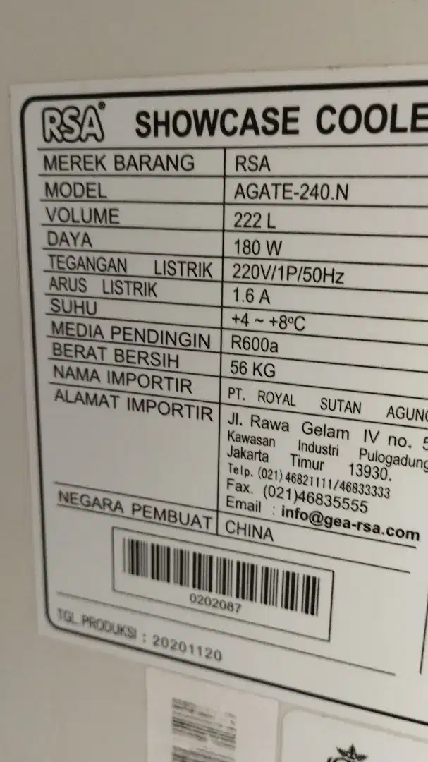 Kulkas swocase merk RSA