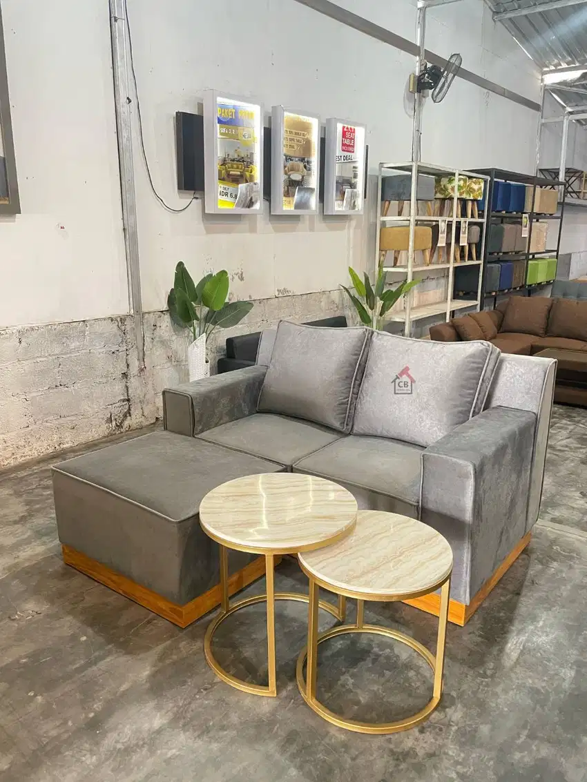 sofa L valencia , sofa lengkap dengan meja