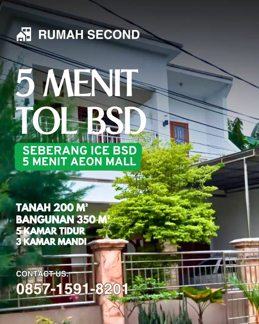 Dijual Rumah Second di Puspitek Serpong 5 menit tol BSD  Tangerang