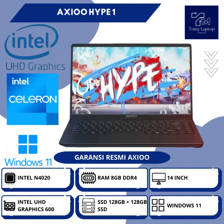 AXIOO HYPE 1 INTEL N4020 UHD RAM 8GB DDR4 SSD 128GB + SSD 128GB 14INCH