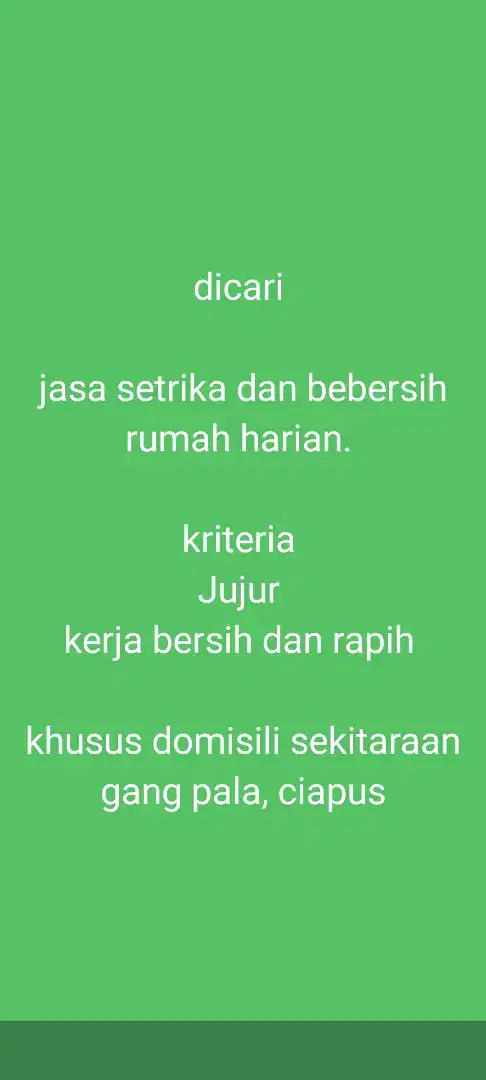 Butuh asisten rumah tangga