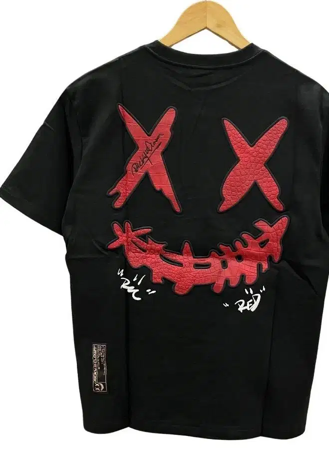 RIC RICKY IS CLOWN RED LEATHER VEIL JOKER SMILEY TSHIRT L