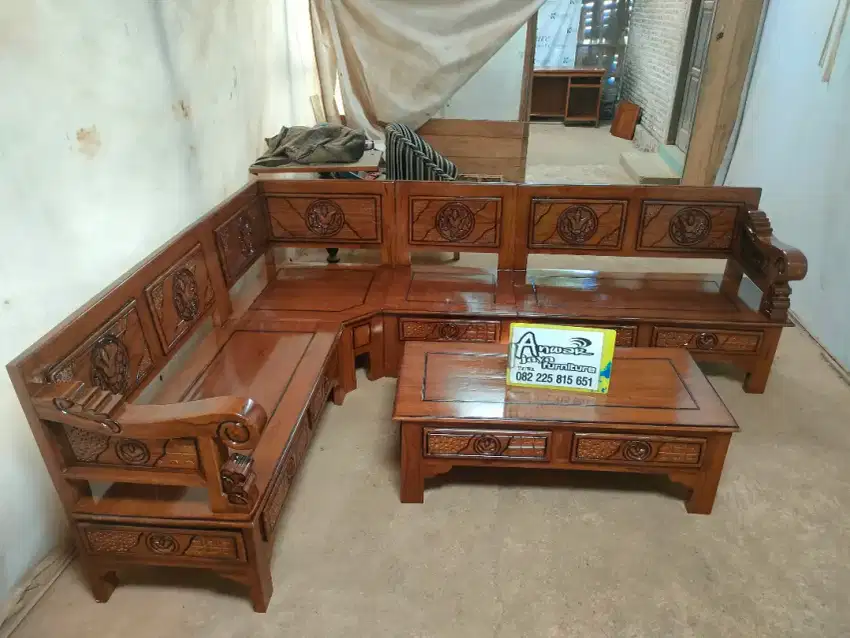 Kursi tamu sudut minimalis full kayu jati