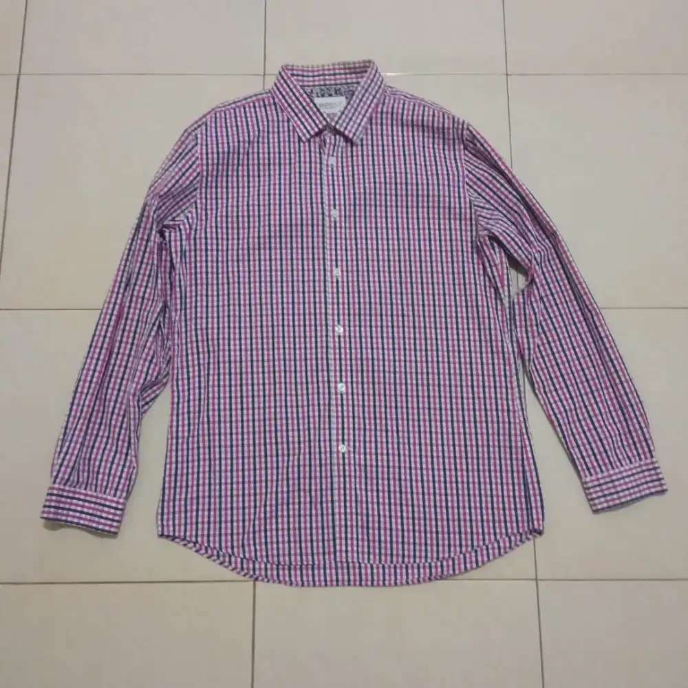 Kemeja Kotak Kotak Lengan Panjang Merk Brooksfield Warna Pink