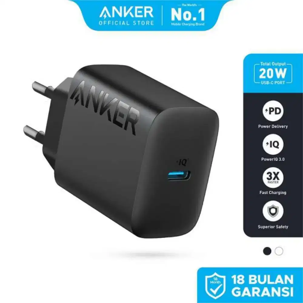Adaptor Charger Anker 20W USB-C Fast Charging MFI iPhone 13 Original
