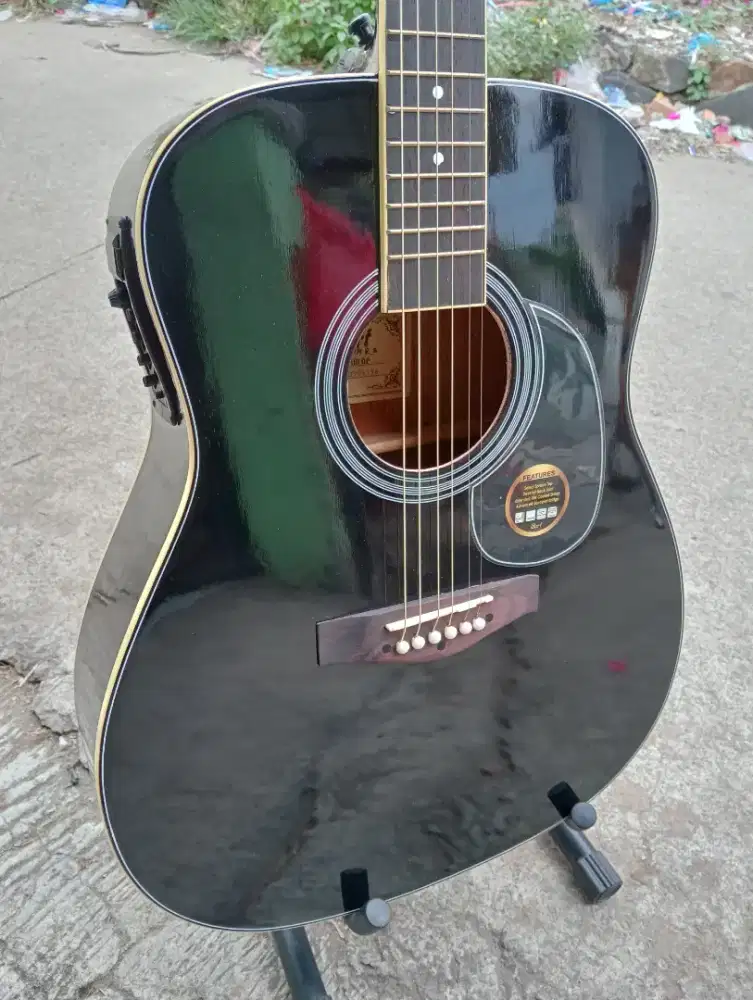 Gitar akustik elektrik cort jumbo black tanbes