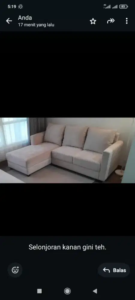 Sofa mode L selonjoran kanan